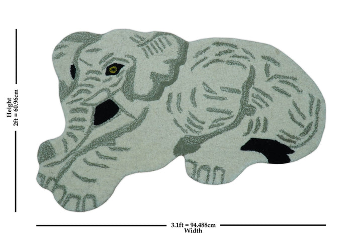 Hand Tufted White Animal Elephant 2x3 Wool Area Rug - The Rug Decor
