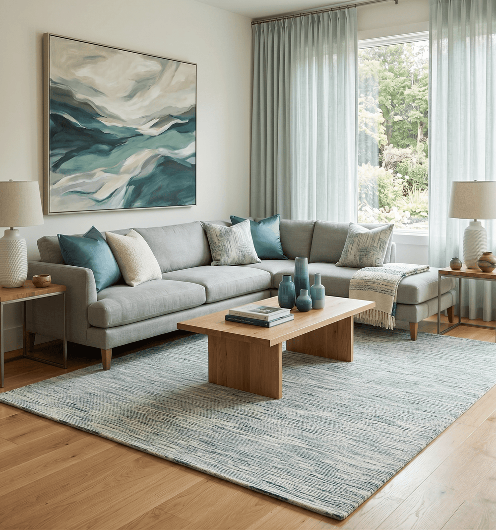 Hand Tufted Woolen Modern White and Blue Custom Made Area Rug - The Rug Decor