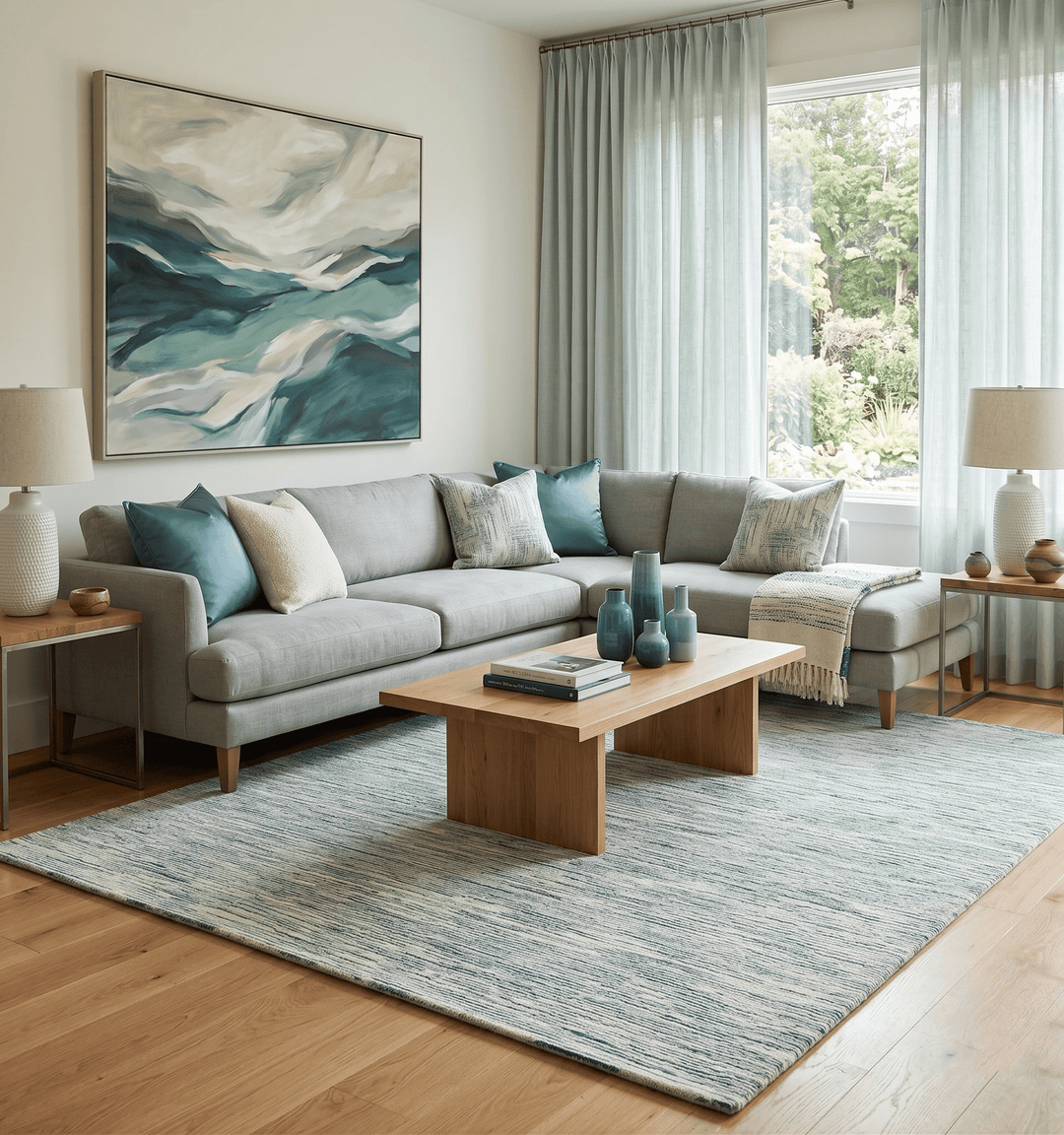 Hand Tufted Woolen Modern White and Blue Custom Made Area Rug - The Rug Decor