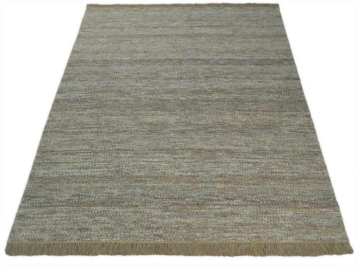 Ready to Ship 6x9 Hand Woven Gray And Brown Jute and Wool Rug