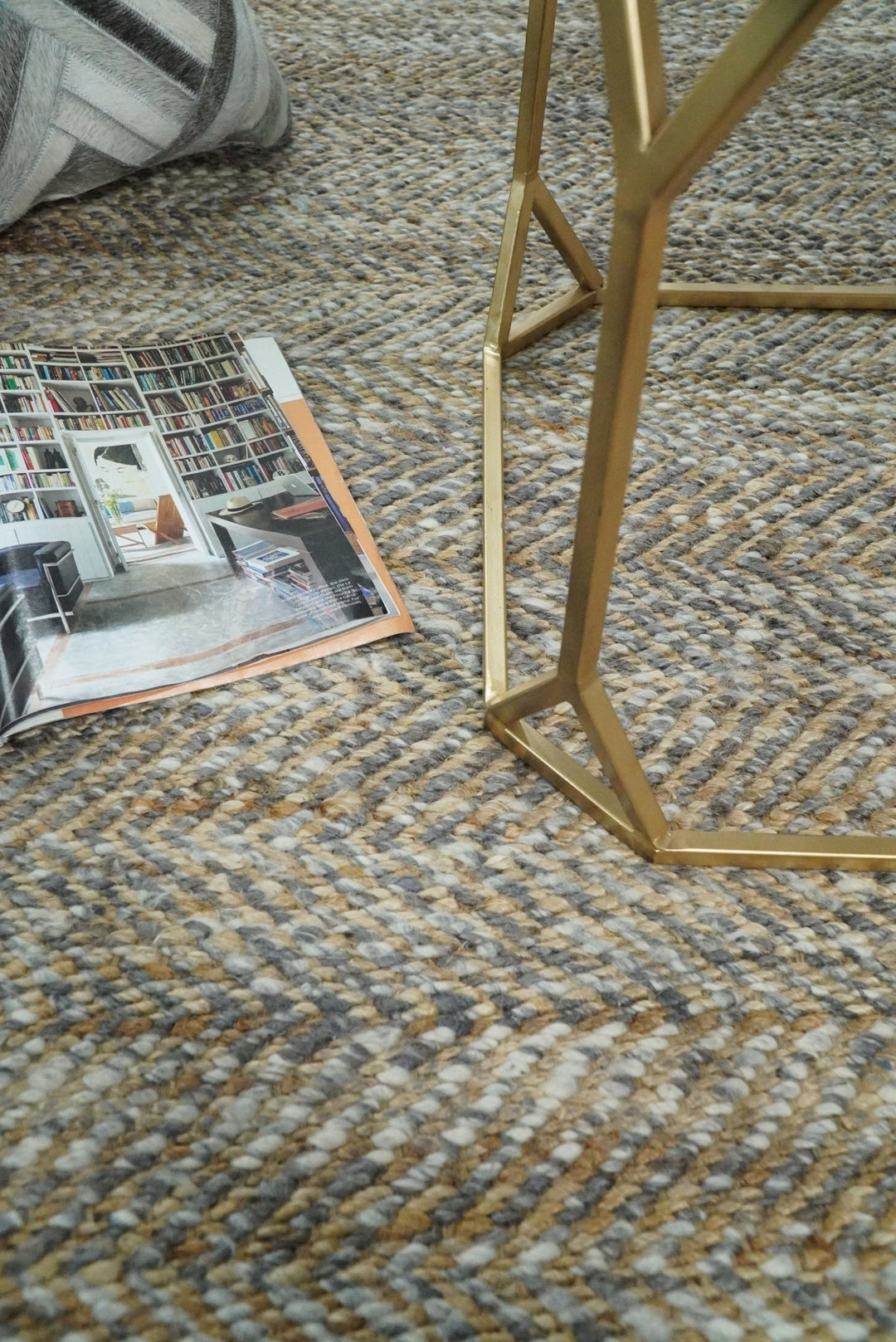 Ready to Ship 6x9 Hand Woven Gray And Brown Jute and Wool Rug