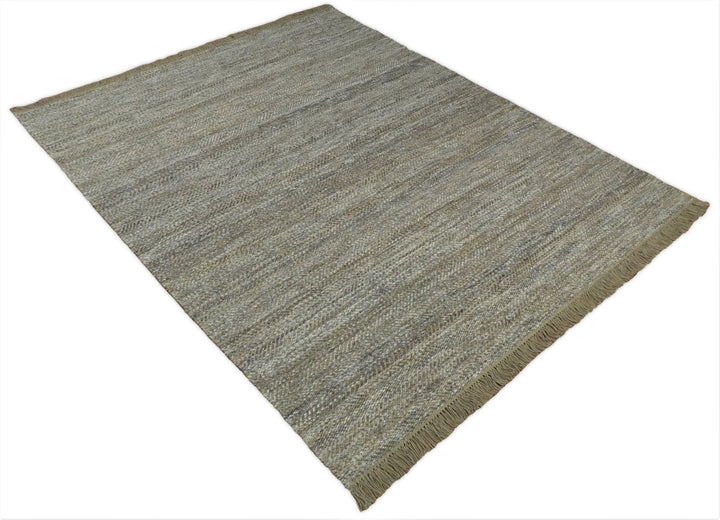 Ready to Ship 6x9 Hand Woven Gray And Brown Jute and Wool Rug