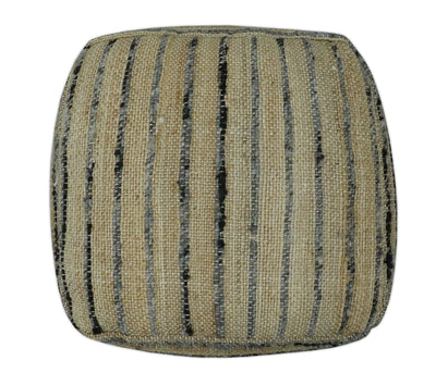 Hand Woven Beige and Charcoal Stripes Design Jute Pouf - The Rug Decor