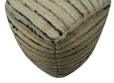 Hand Woven Beige and Charcoal Stripes Design Jute Pouf - The Rug Decor