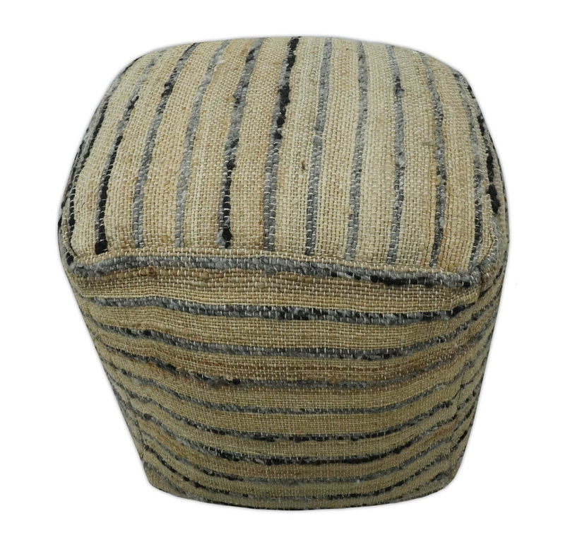 Hand Woven Beige and Charcoal Stripes Design Jute Pouf - The Rug Decor