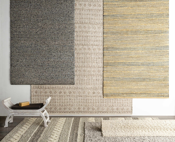 Hand Woven Beige and Gray Chevron Tasseled Texture Wool Area Rug - The Rug Decor