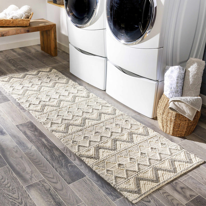 Hand Woven Beige and Gray Chevron Tasseled Texture Wool Area Rug - The Rug Decor