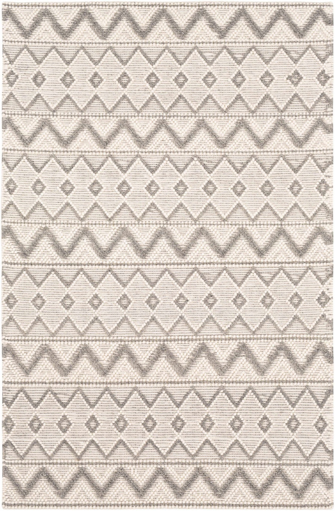 Hand Woven Beige and Gray Chevron Tasseled Texture Wool Area Rug - The Rug Decor