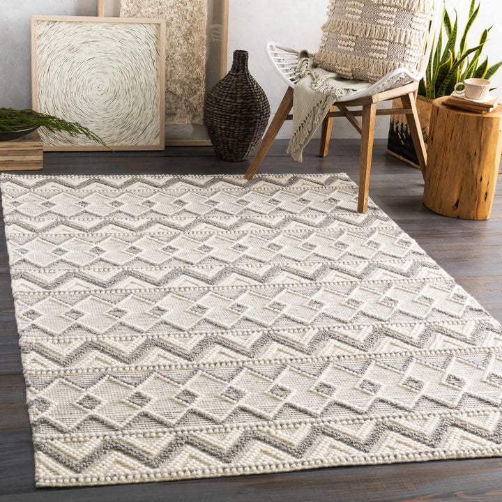 Hand Woven Beige and Gray Chevron Tasseled Texture Wool Area Rug - The Rug Decor