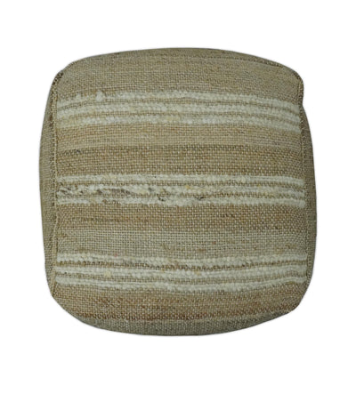 Hand Woven Beige and Ivory Stripes Design tassel Jute and wool Pouf - The Rug Decor