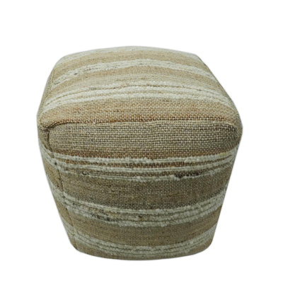 Hand Woven Beige and Ivory Stripes Design tassel Jute and wool Pouf - The Rug Decor