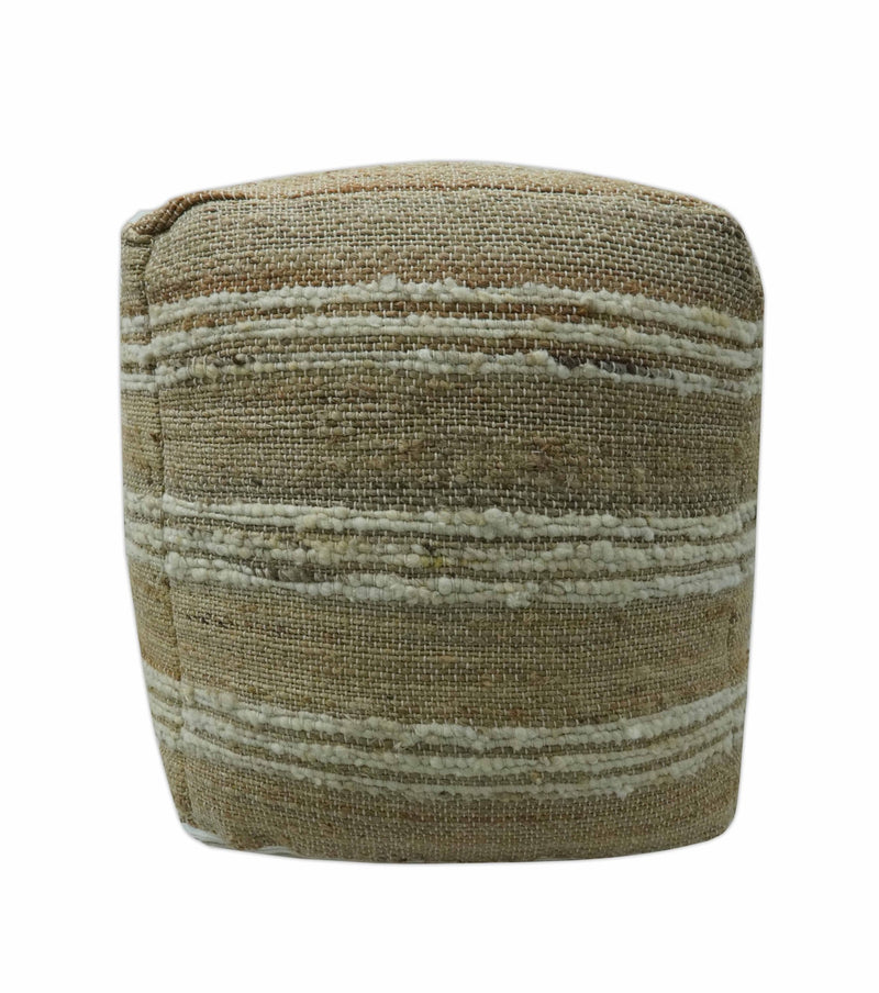 Hand Woven Beige and Ivory Stripes Design tassel Jute and wool Pouf - The Rug Decor