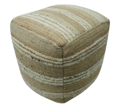 Hand Woven Beige and Ivory Stripes Design tassel Jute and wool Pouf - The Rug Decor