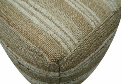 Hand Woven Beige and Ivory Stripes Design tassel Jute and wool Pouf - The Rug Decor