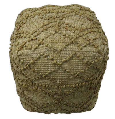 Hand Woven Beige Geometrical Design Jute Pouf - The Rug Decor