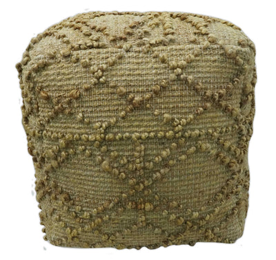 Hand Woven Beige Geometrical Design Jute Pouf - The Rug Decor