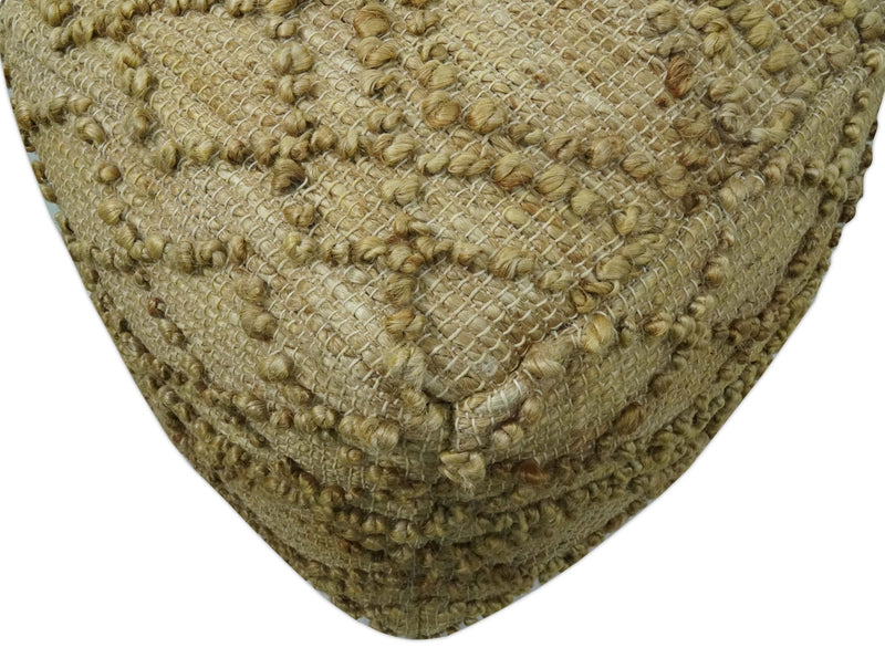 Hand Woven Beige Geometrical Design Jute Pouf - The Rug Decor