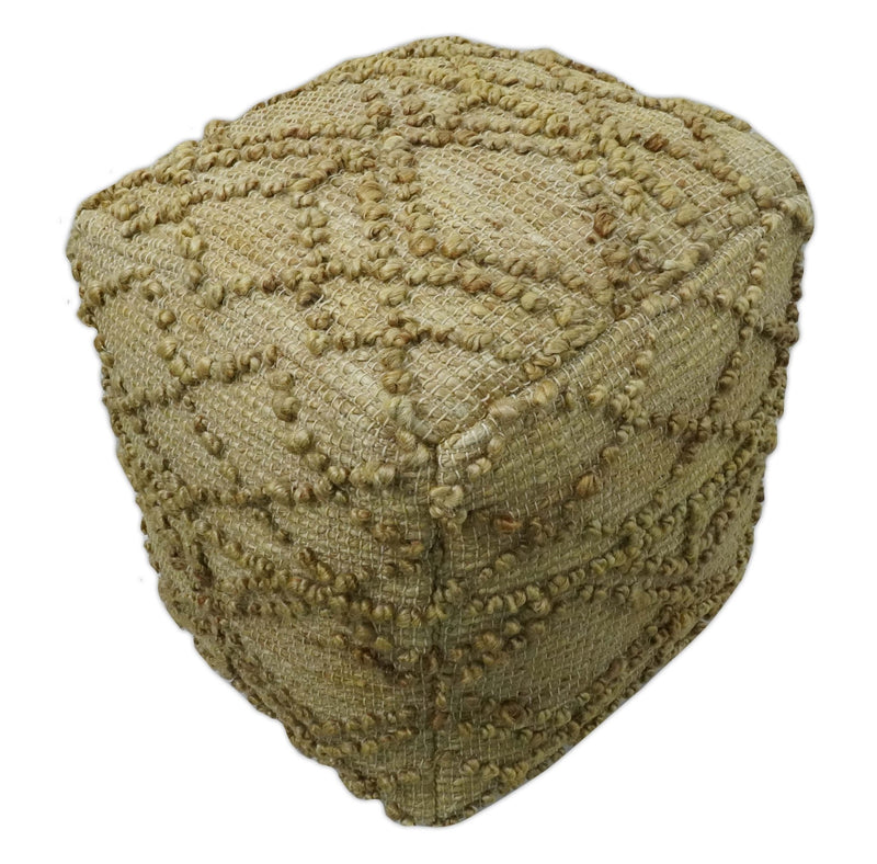 Hand Woven Beige Geometrical Design Jute Pouf - The Rug Decor