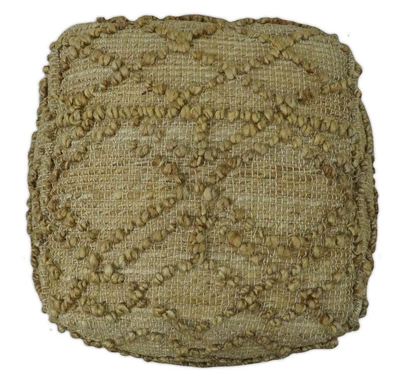 Hand Woven Beige Geometrical Design Jute Pouf - The Rug Decor