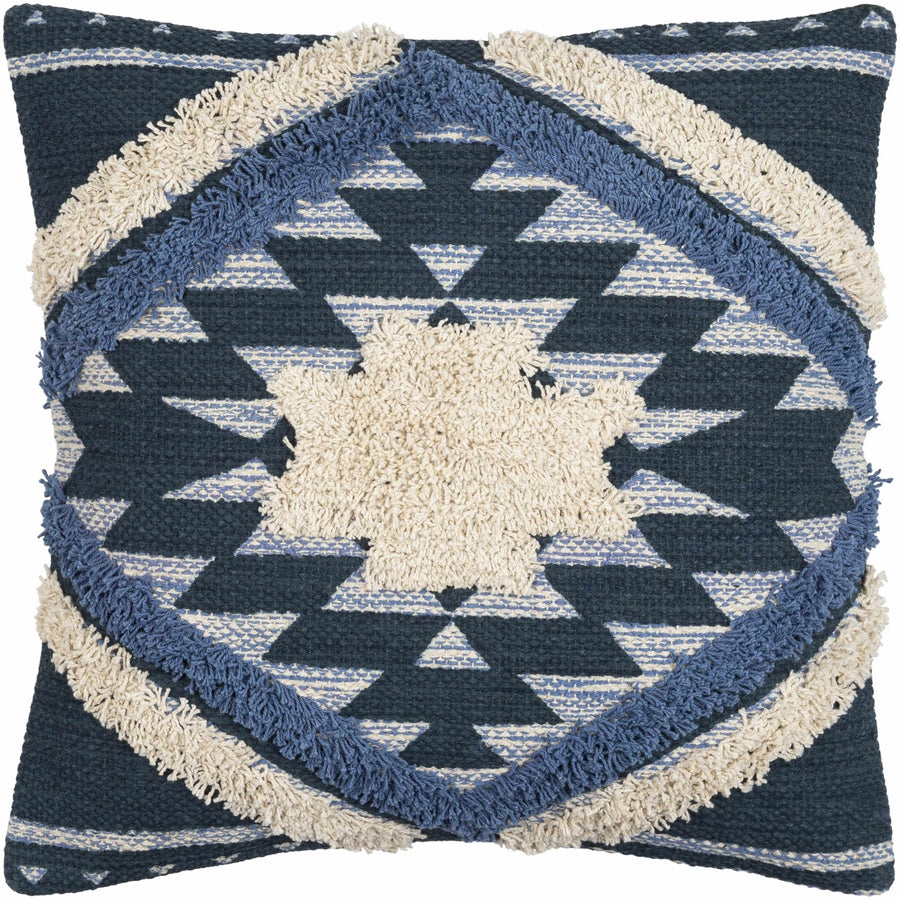 Hand Woven Blue and Ivory Geometric design High low Texture Square Throw Pillow - The Rug Decor