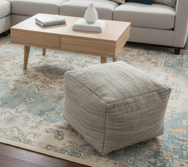 Hand Woven Boho Natural Large Gray and Brown Jute Pouf - The Rug Decor