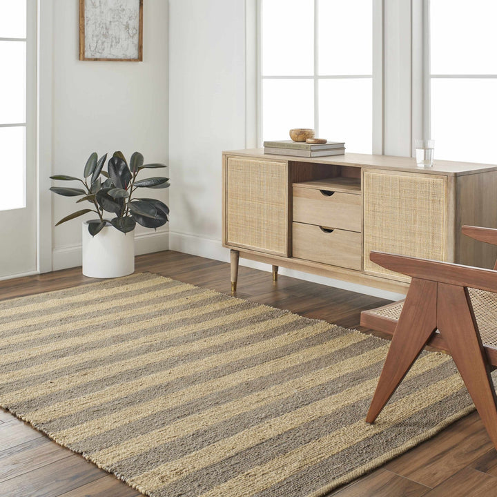 Hand Woven Geometrical stripes Design Gray and natural brown jute rug - The Rug Decor