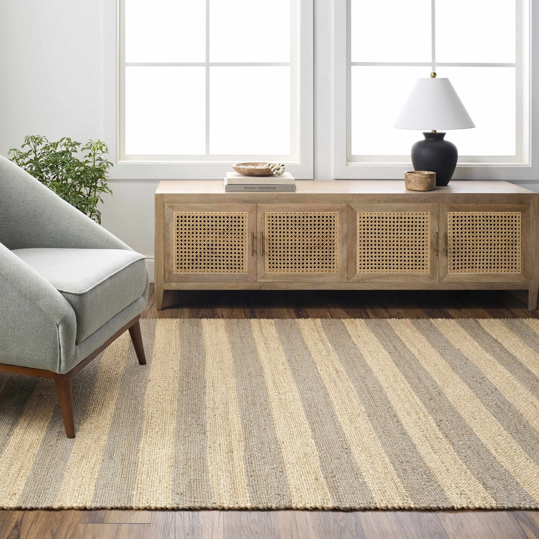 Hand Woven Geometrical stripes Design Gray and natural brown jute rug - The Rug Decor