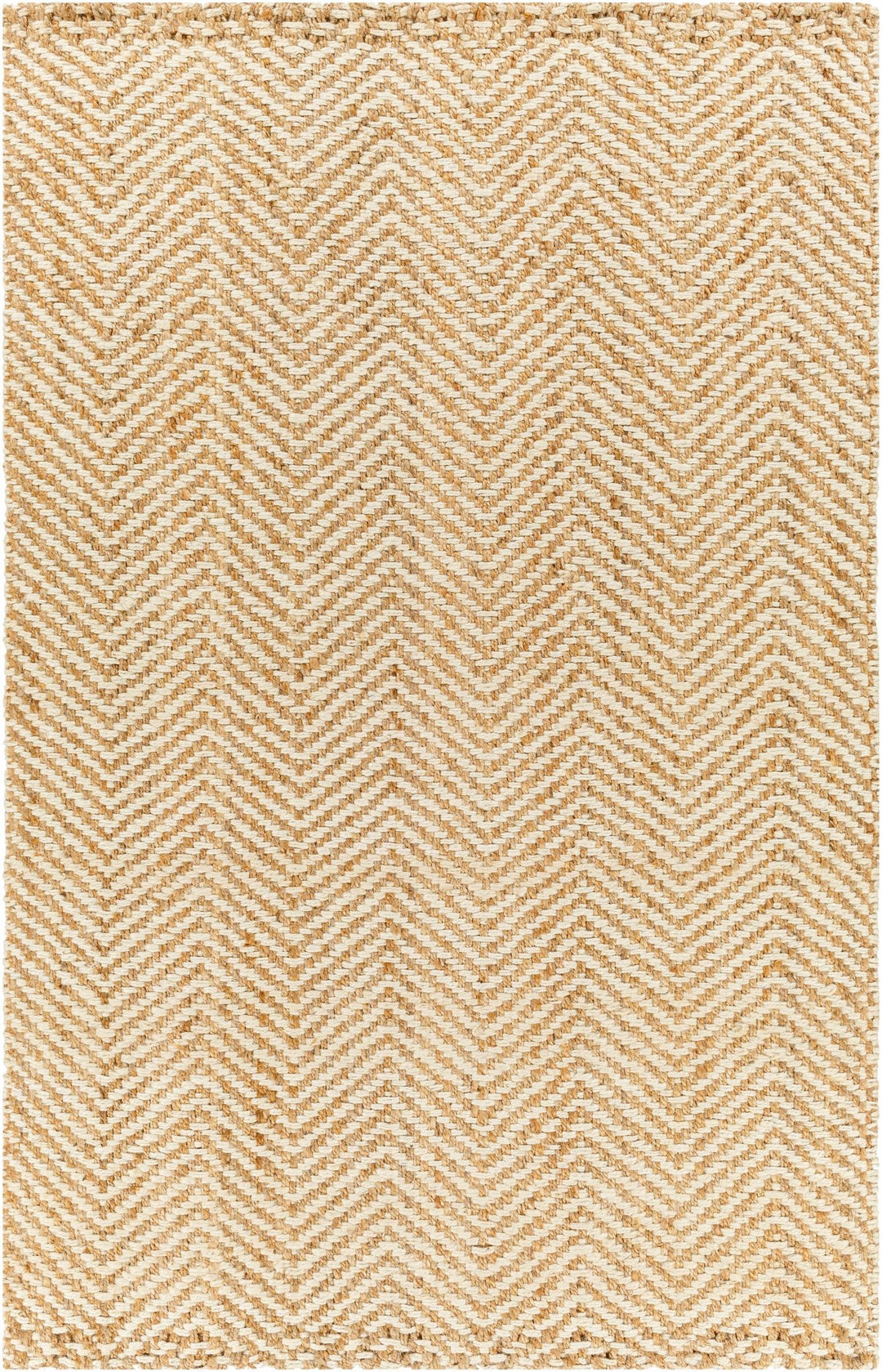 Hand Woven Ivory and Gold Textured Chevron Design Multi Size Jute Area Rug - The Rug Decor