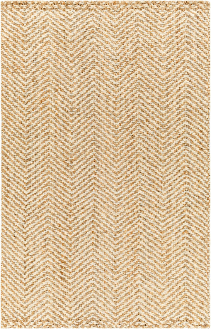Hand Woven Ivory and Gold Textured Chevron Design Multi Size Jute Area Rug - The Rug Decor