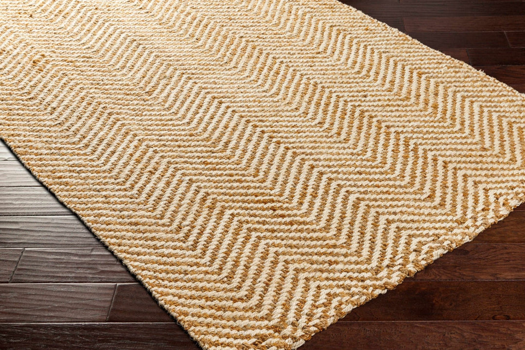 Hand Woven Ivory and Gold Textured Chevron Design Multi Size Jute Area Rug - The Rug Decor