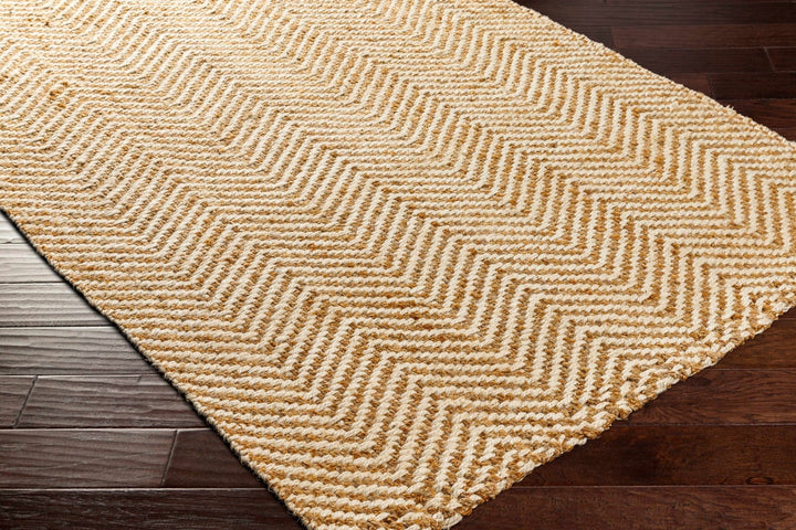 Hand Woven Ivory and Gold Textured Chevron Design Multi Size Jute Area Rug - The Rug Decor