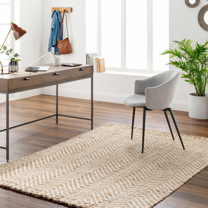 Hand Woven Ivory and Gold Textured Chevron Design Multi Size Jute Area Rug - The Rug Decor