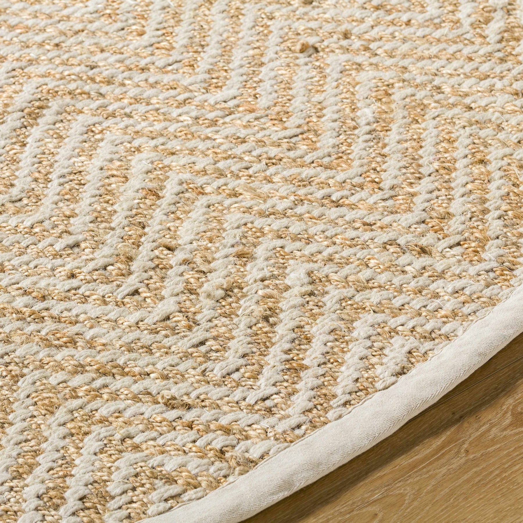 Hand Woven Ivory and Gold Textured Chevron Design Multi Size Jute Rug ...