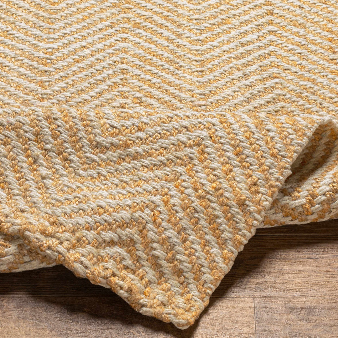Hand Woven Ivory and Gold Textured Chevron Design Multi Size Jute Area Rug - The Rug Decor