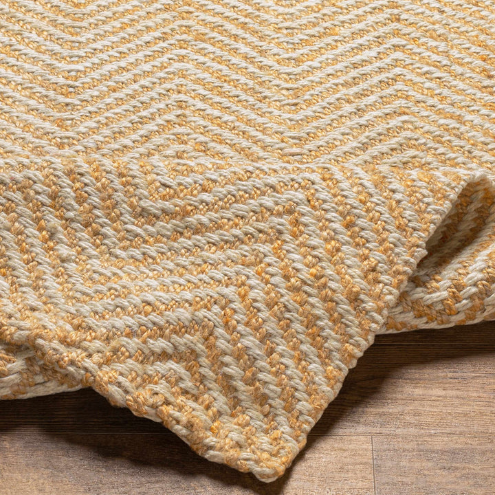 Hand Woven Ivory and Gold Textured Chevron Design Multi Size Jute Area Rug - The Rug Decor
