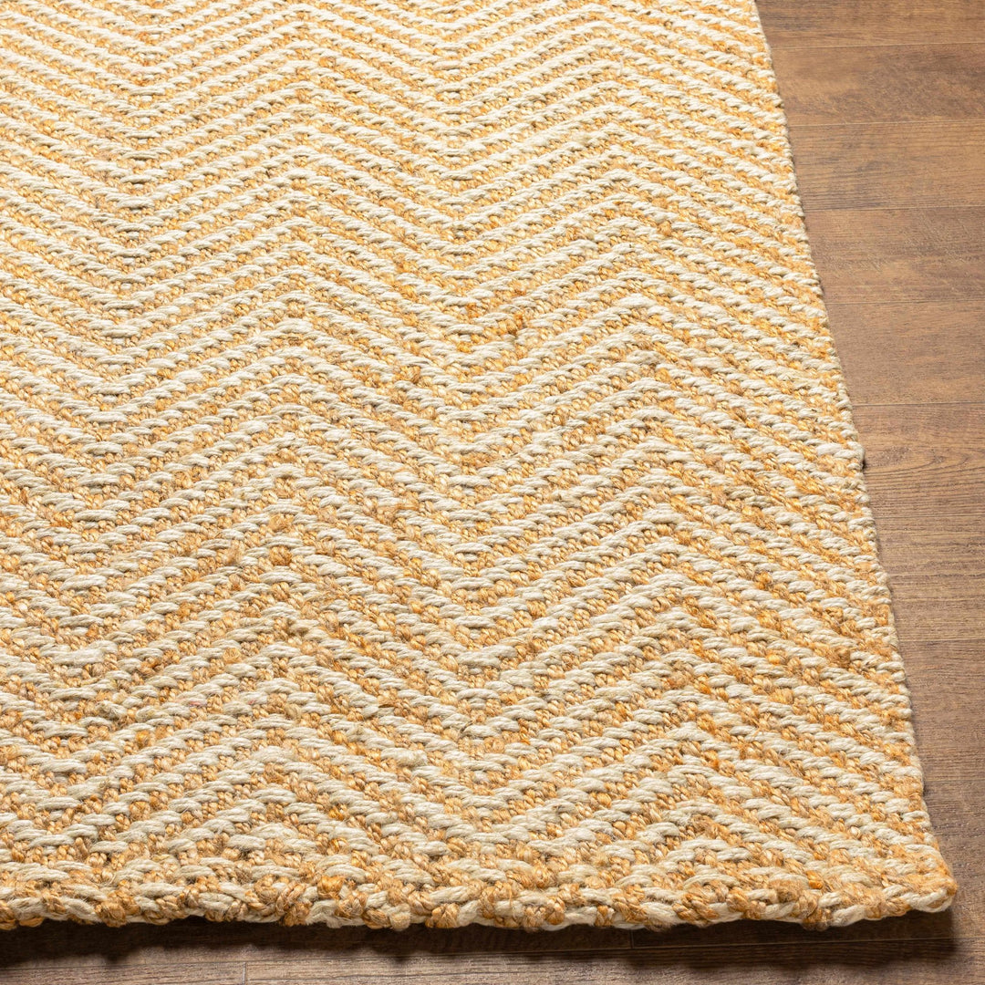 Hand Woven Ivory and Gold Textured Chevron Design Multi Size Jute Area Rug - The Rug Decor