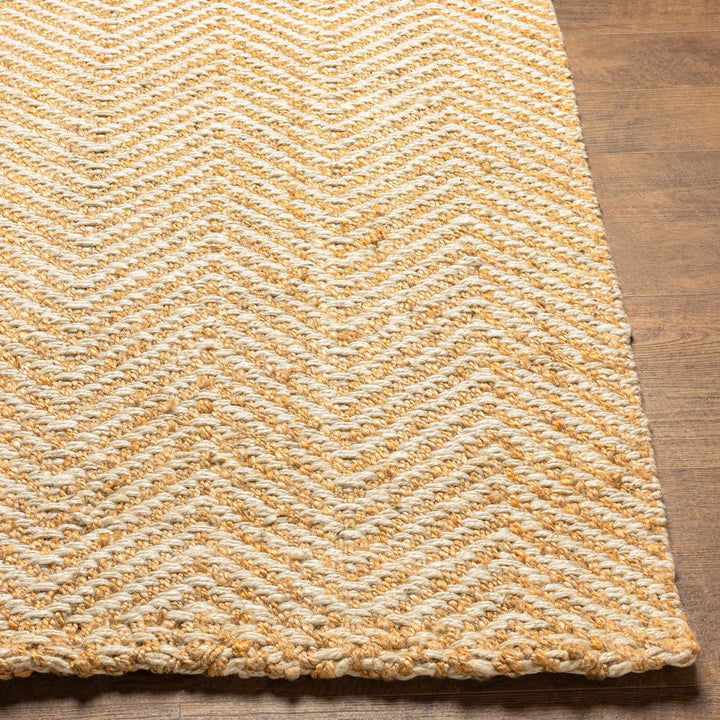 Hand Woven Ivory and Gold Textured Chevron Design Multi Size Jute Area Rug - The Rug Decor
