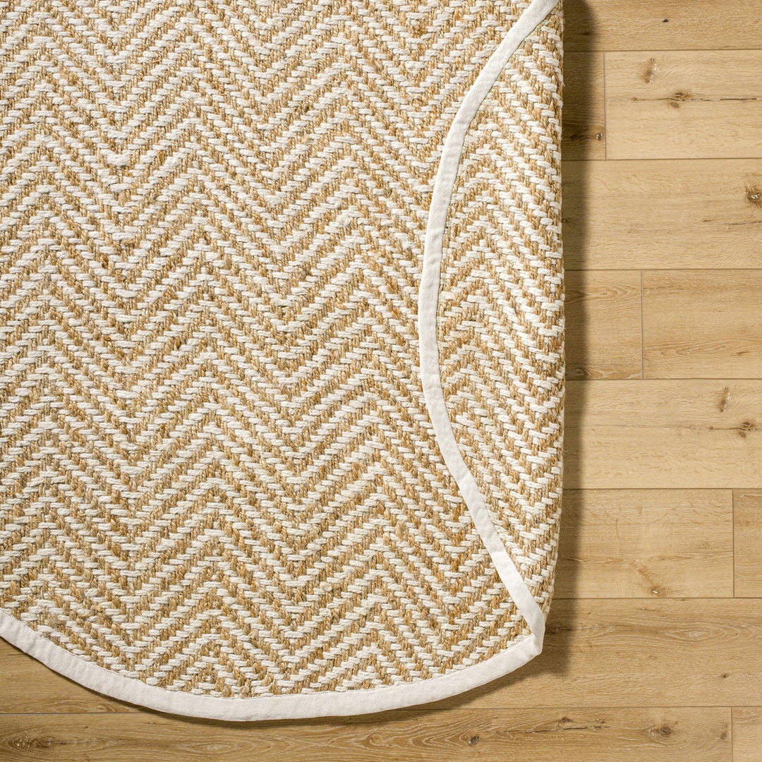 Hand Woven Ivory and Gold Textured Chevron Design Multi Size Jute Area Rug - The Rug Decor