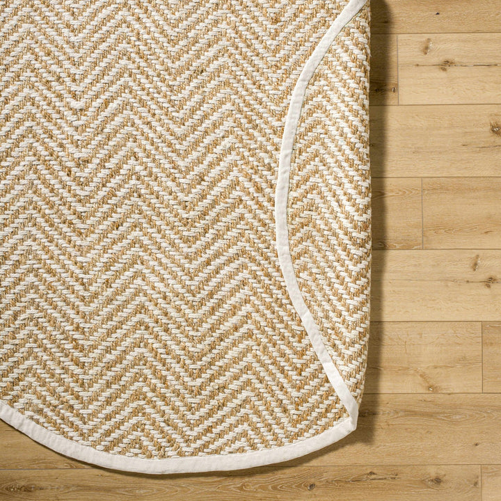 Hand Woven Ivory and Gold Textured Chevron Design Multi Size Jute Area Rug - The Rug Decor