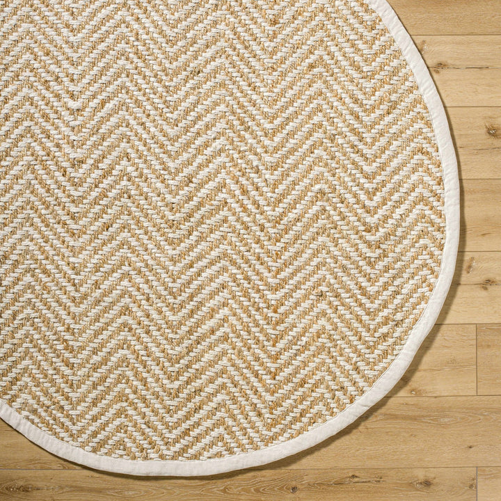 Hand Woven Ivory and Gold Textured Chevron Design Multi Size Jute Area Rug - The Rug Decor