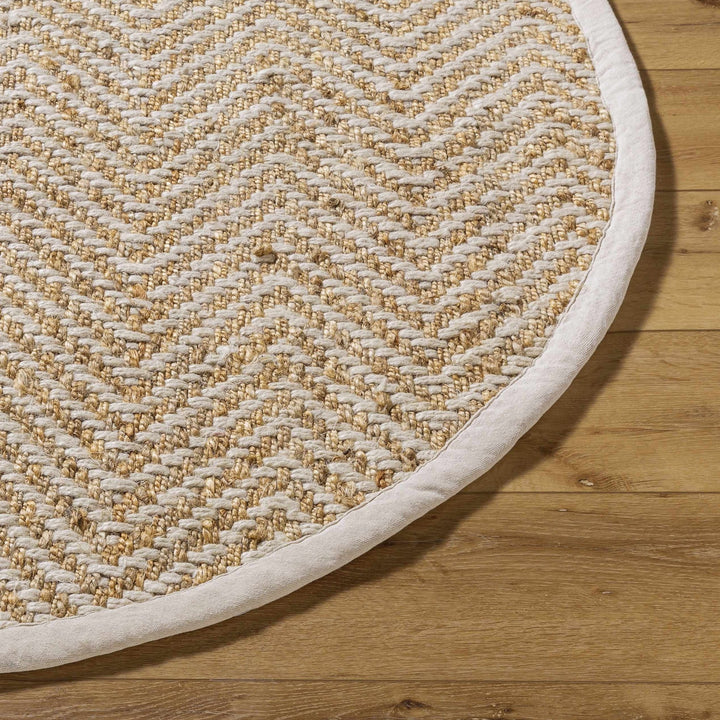 Hand Woven Ivory and Gold Textured Chevron Design Multi Size Jute Area Rug - The Rug Decor