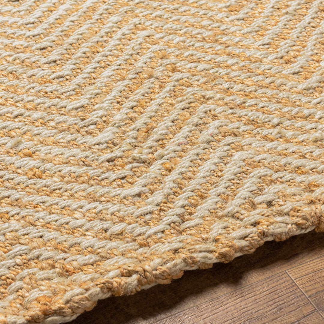 Hand Woven Ivory and Gold Textured Chevron Design Multi Size Jute Area Rug - The Rug Decor