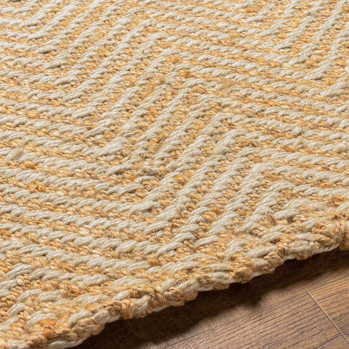 Hand Woven Ivory and Gold Textured Chevron Design Multi Size Jute Area Rug - The Rug Decor