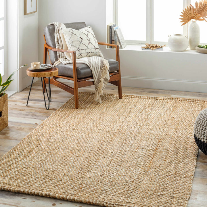 Hand Woven Ivory and Natural brown Chevron design Jute Braided Multi Size Rug - The Rug Decor