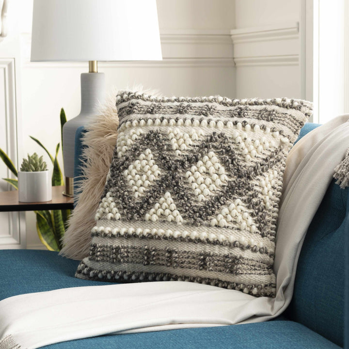 Hand Woven Ivory and Taupe Geometrical Trellis Design Square Throw Pillow - The Rug Decor