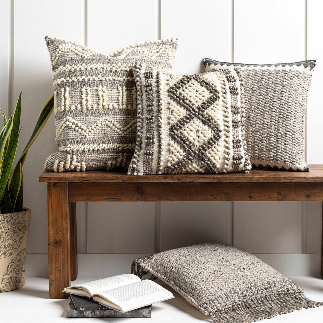 Hand Woven Ivory and Taupe Geometrical Trellis Design Square Throw Pillow - The Rug Decor