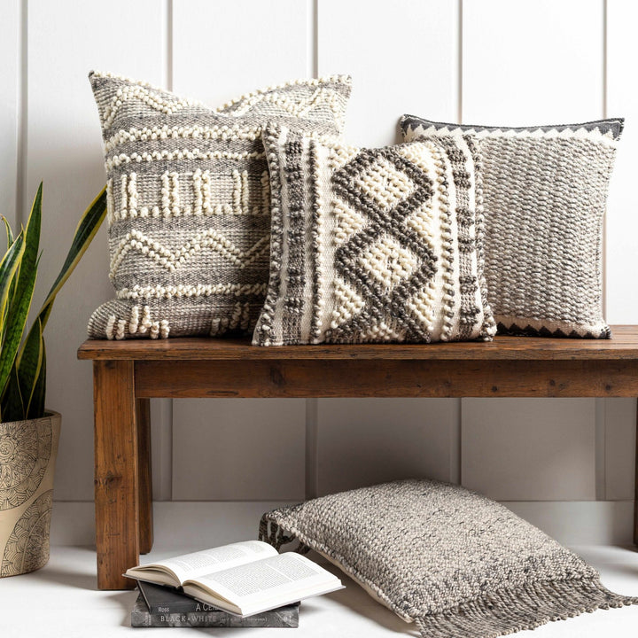 Hand Woven Ivory and Taupe Geometrical Trellis Design Square Throw Pillow - The Rug Decor