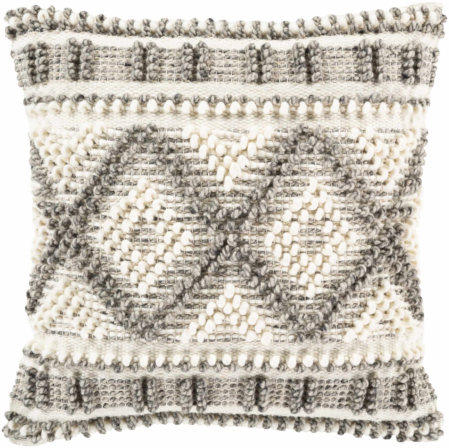 Hand Woven Ivory and Taupe Geometrical Trellis Design Square Throw Pillow - The Rug Decor