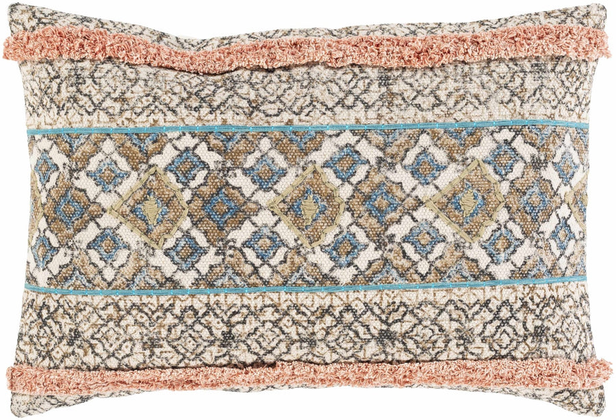 Hand Woven Ivory, Brown and Charcoal Diamond Pattern Lumbar Pillow - The Rug Decor