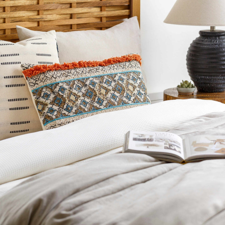 Hand Woven Ivory, Brown and Charcoal Diamond Pattern Lumbar Pillow - The Rug Decor